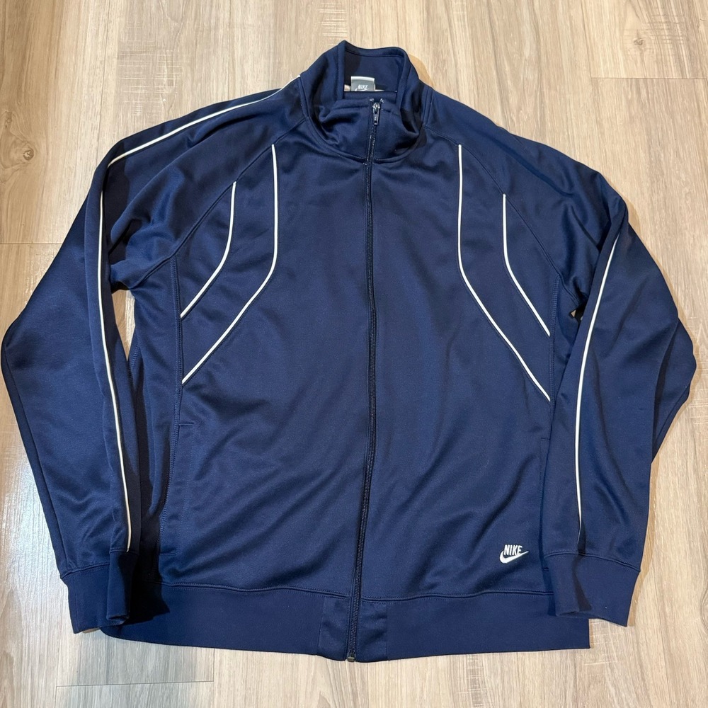 Nike Jacket Mens 2xl Full zip Running Jacket y2k Stripe xxl Vintage Navy Blue